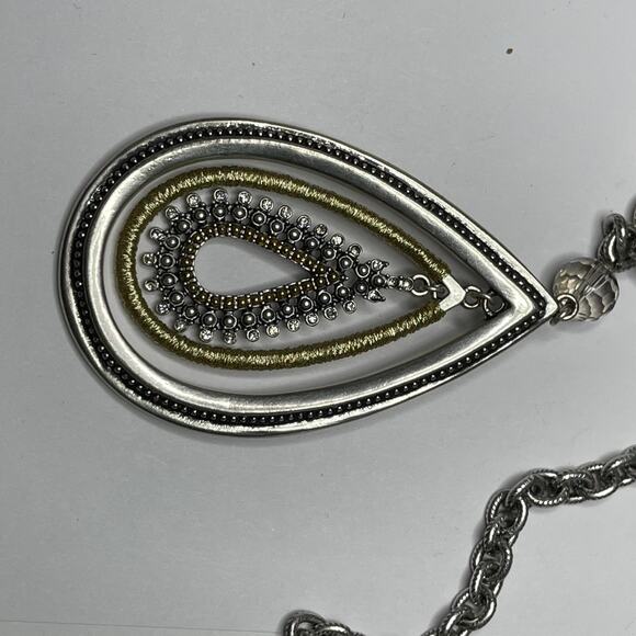 Chico's pendant necklace mixed metals chunky geometric pendant chain link - Picture 8 of 13